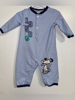 Vintage Peanuts Light Blue Snoopy & Woodstock One-Piece outfit 9 months